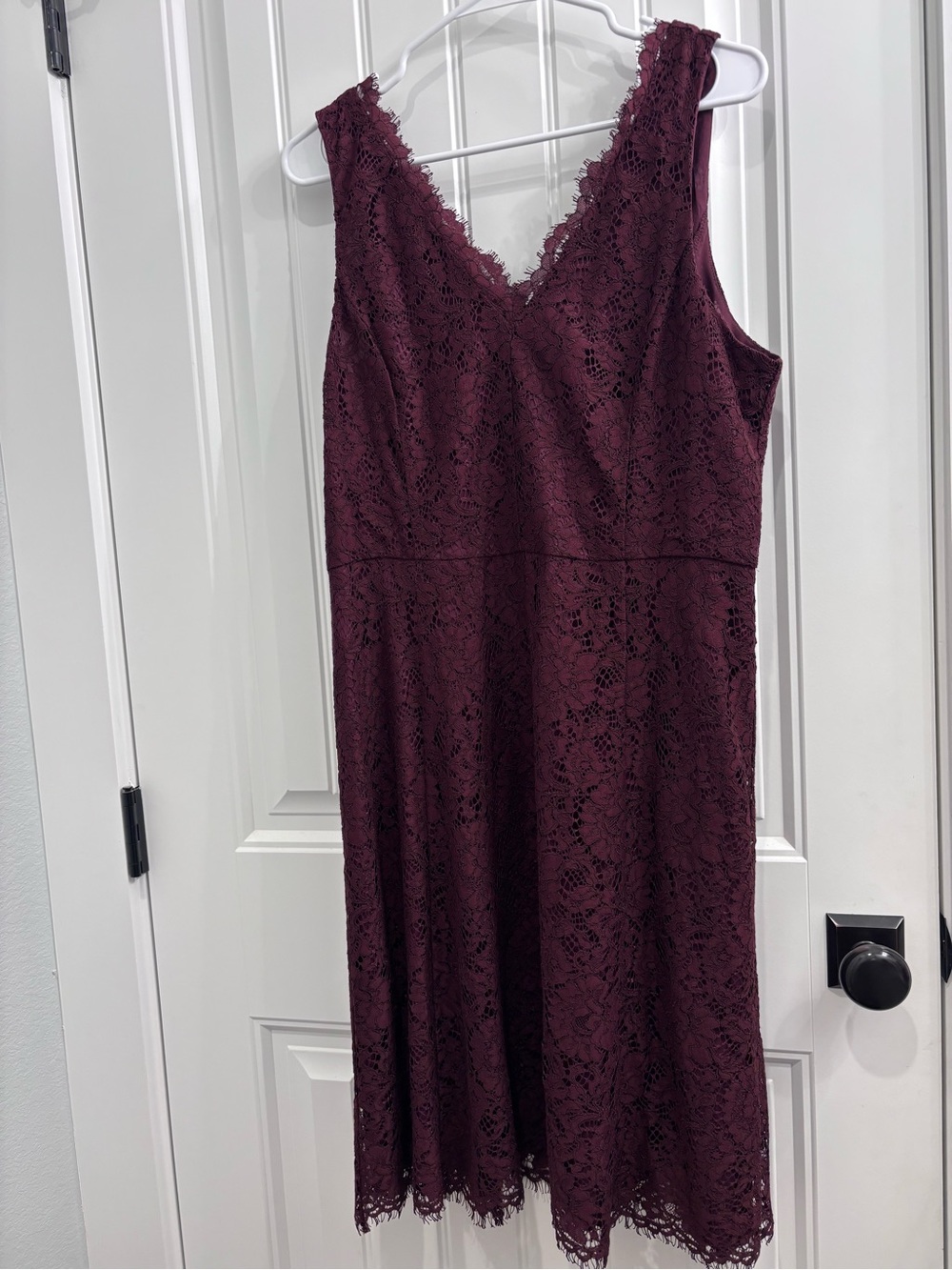 LOFT Wine Lace Midi Dress with V-Neck